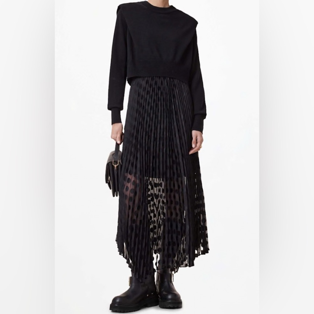 Brand New With Tags. Elegant Black Pleated Dress and Sweater size Small